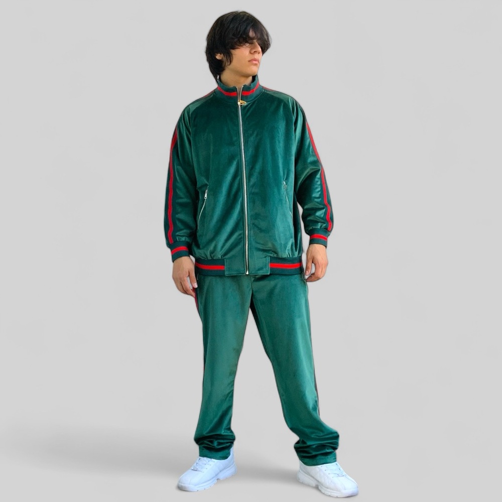 Men's Manzini Green | Red Velvet Casual Tracksuits NWT